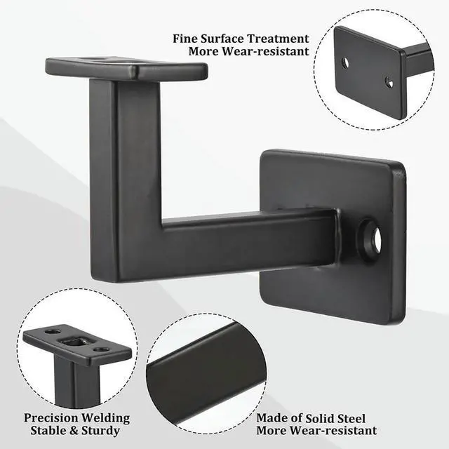 Alt view image 2 of 3 - 4x Black Carbon Steel Stair Handrail Bracket Bannister Wall Support Hand Rail For Home Improvement Accessory