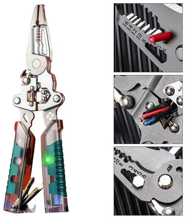 Alt view image 3 of 3 - Folding Wire Strippers Voltage Testing Cable Cutting Crimping Pliers Multi-function Electrician's Pliers Wire Winding Pliers=