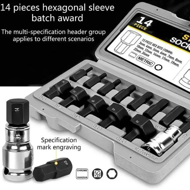 Alt view image 3 of 3 - 3-24 Mm Socket Set Hex Bit Head For Ratchet Wrench 1/2 Inch Drive Screwdriver For Hand Tools Wrenches Accessory In Stock