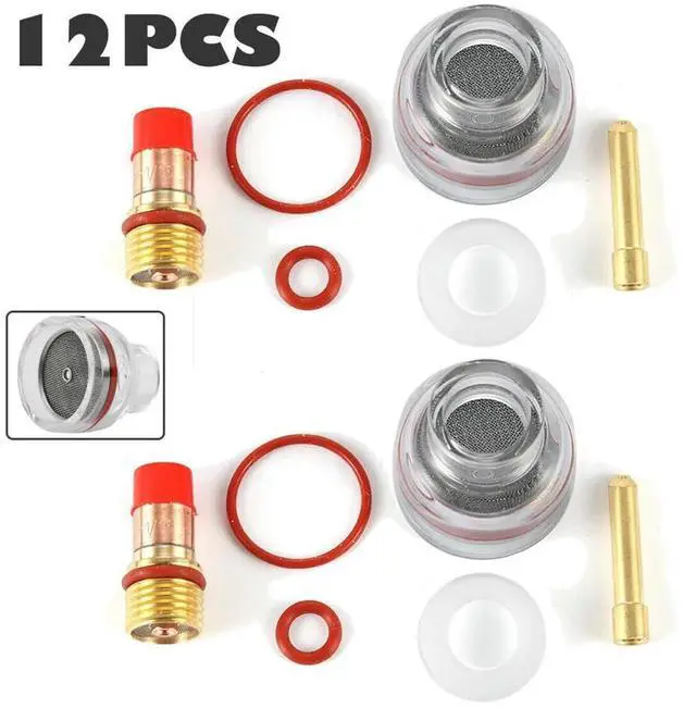 Main image of 12PC Gas Lens Collet Glass Cup For TIG-17/18/26 Argon Welding Torch Fittings For Electrical Equipment Tool Accessory