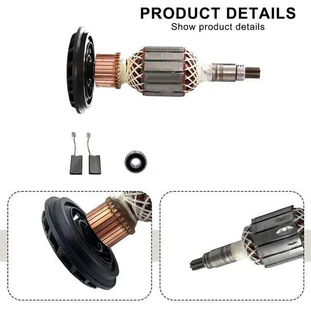 Alt view image 3 of 3 - Power Tool Replacement Armature Rotor Carbon Brush Bearing Set for GBH11E and For GSH10C Models to Enhance Tool Performance