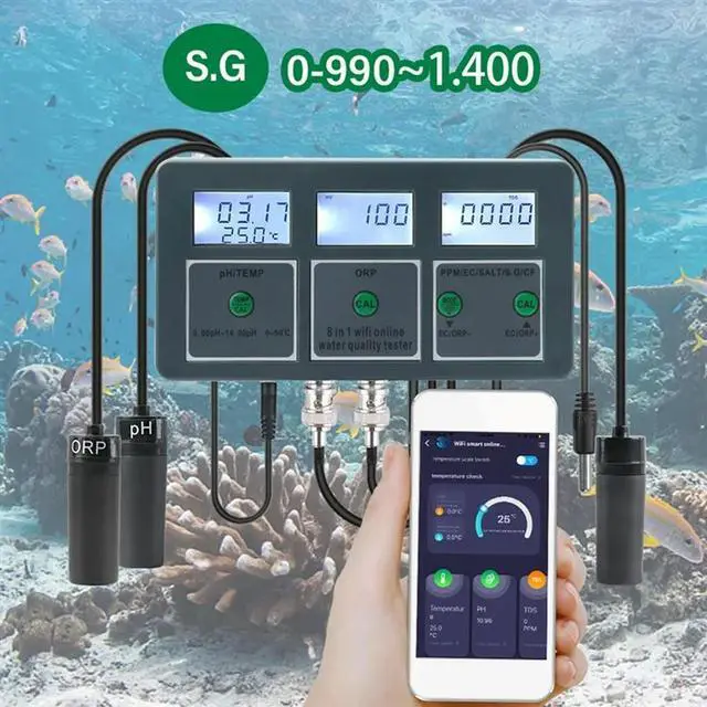 Alt view image 5 of 7 - Tuya 1 In 8 Measuring Analyzer Water Tester S. G PH EC/ORP TDS/CF SALT/TEMP DIY Water Monitor US Plug