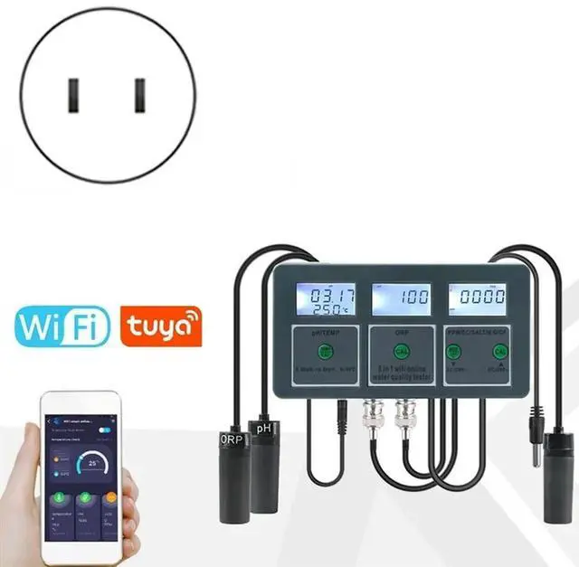 Alt view image 6 of 7 - Tuya 1 In 8 Measuring Analyzer Water Tester S. G PH EC/ORP TDS/CF SALT/TEMP DIY Water Monitor US Plug