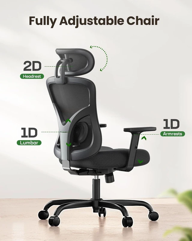 Alt view image 3 of 7 - Ergonomic Office Chair with Lumbar Support & 2D Headrest