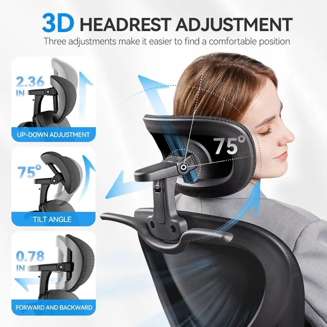 Alt view image 3 of 6 - Ergonomic Office Chair, Mesh Home Office Desk Chairs with 3D Headrest