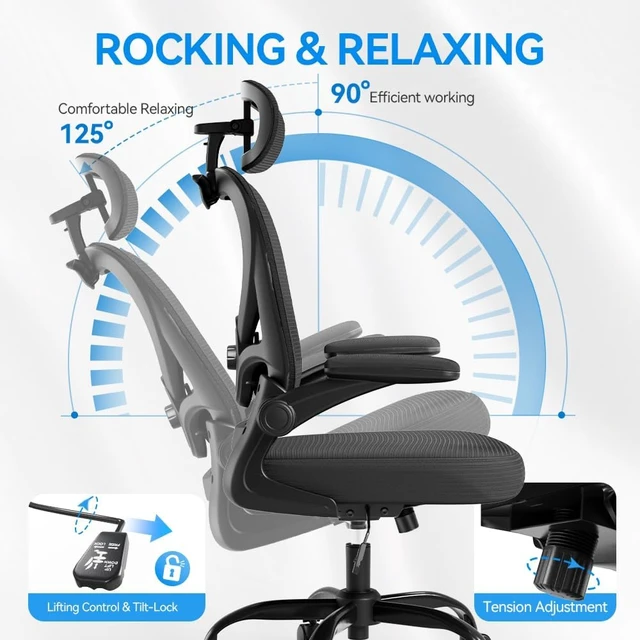 Alt view image 5 of 6 - Ergonomic Office Chair, Mesh Home Office Desk Chairs with 3D Headrest