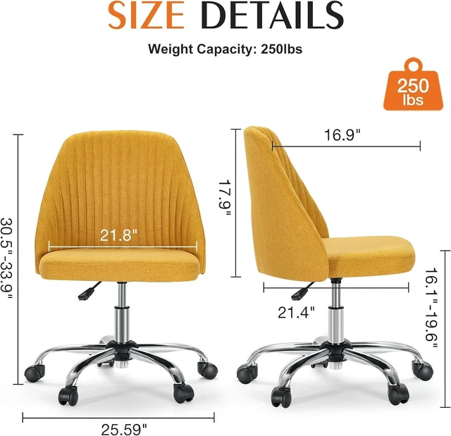 Alt view image 2 of 7 - Armless Home Office Vanity Desk Chair with Wheels