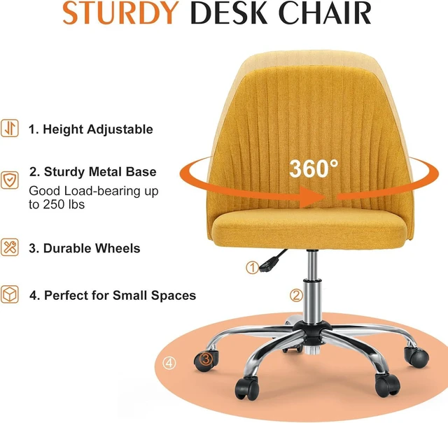 Alt view image 6 of 7 - Armless Home Office Vanity Desk Chair with Wheels
