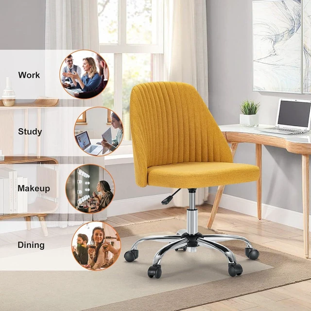 Alt view image 7 of 7 - Armless Home Office Vanity Desk Chair with Wheels