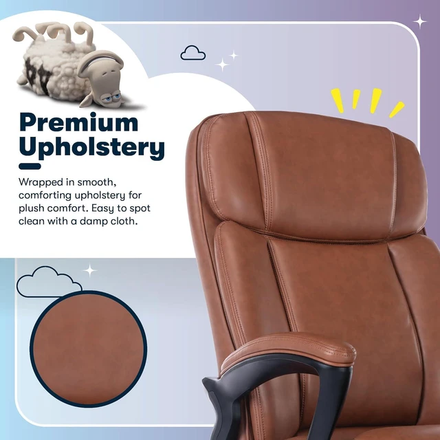 Alt view image 4 of 7 - Serta Fairbanks Big & Tall Executive Office Chair, Ergonomic High-Back with Lumbar Support, Semi-Plush Seat Cushion and Body Pillows, Padded Armrests, Nylon Swivel Base, Bonded Leather, Cognac Brown