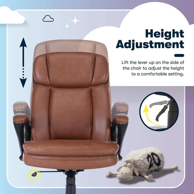 Alt view image 6 of 7 - Serta Fairbanks Big & Tall Executive Office Chair, Ergonomic High-Back with Lumbar Support, Semi-Plush Seat Cushion and Body Pillows, Padded Armrests, Nylon Swivel Base, Bonded Leather, Cognac Brown