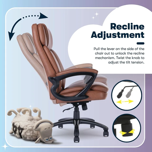 Alt view image 7 of 7 - Serta Fairbanks Big & Tall Executive Office Chair, Ergonomic High-Back with Lumbar Support, Semi-Plush Seat Cushion and Body Pillows, Padded Armrests, Nylon Swivel Base, Bonded Leather, Cognac Brown