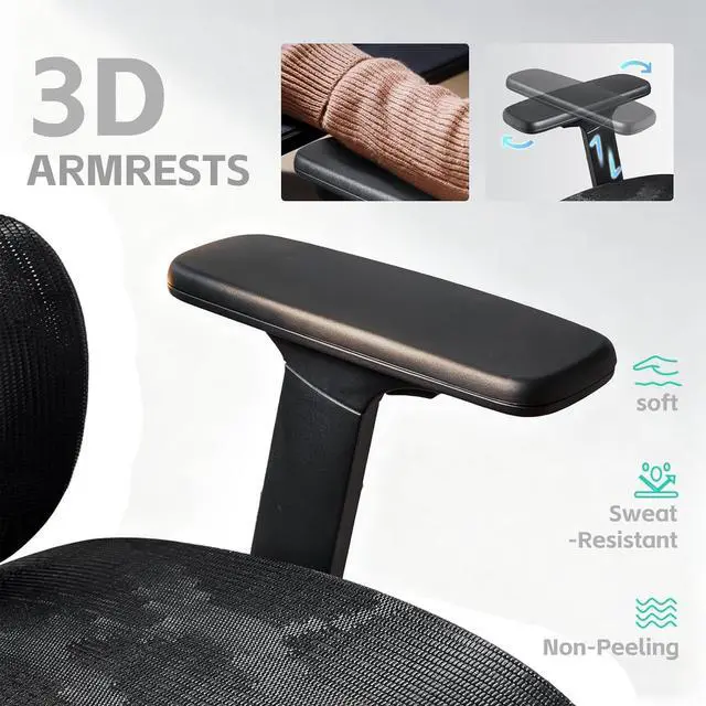 Alt view image 4 of 7 - Fabuleux Ergonomic Mesh Office Chair, Durable Home Office Chair with Adjustable Headrest Lumbar Support and Seat Depth, High Back Reclining Executive Chair for Office, Black