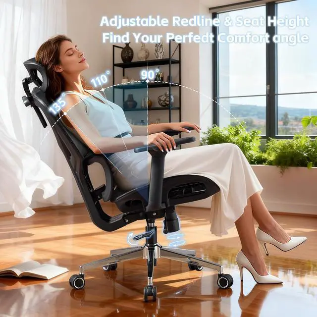 Alt view image 6 of 7 - Fabuleux Ergonomic Mesh Office Chair, Durable Home Office Chair with Adjustable Headrest Lumbar Support and Seat Depth, High Back Reclining Executive Chair for Office, Black