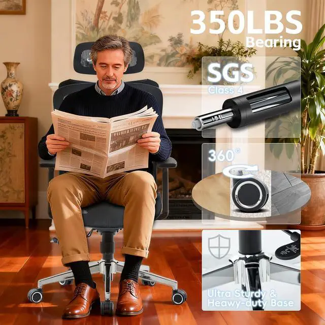 Alt view image 7 of 7 - Fabuleux Ergonomic Mesh Office Chair, Durable Home Office Chair with Adjustable Headrest Lumbar Support and Seat Depth, High Back Reclining Executive Chair for Office, Black