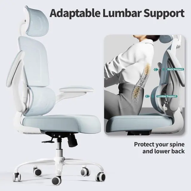 Alt view image 7 of 7 - TRALT Office Chair Ergonomic Desk Chair, 330 LBS Home Mesh Office Desk Chairs with Wheels, Comfortable Gaming Chair, High Back Office Chair for Long Hours (Blue)