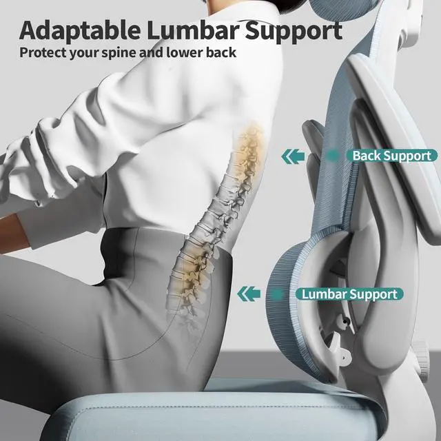 Alt view image 6 of 7 - TRALT Office Chair Ergonomic Desk Chair, 330 LBS Home Mesh Office Desk Chairs with Wheels, Comfortable Gaming Chair, High Back Office Chair for Long Hours (Blue)