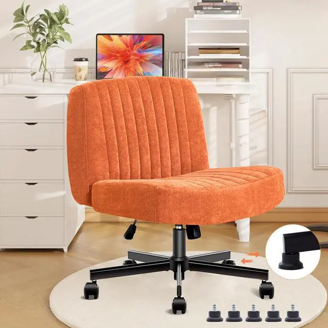 Main image of Convertible Base Criss Cross Chair with Pocket Springs & Thicker and Wider Cushions, Armless Legged Office Chair Relieves Back Pain, Swivel Vanity Chair for Living Room/Office, (Orange)