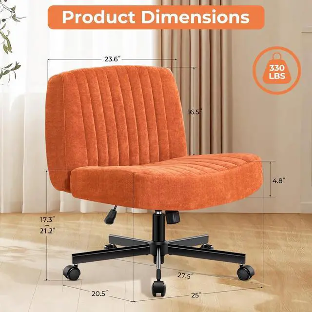 Alt view image 3 of 7 - Convertible Base Criss Cross Chair with Pocket Springs & Thicker and Wider Cushions, Armless Legged Office Chair Relieves Back Pain, Swivel Vanity Chair for Living Room/Office, (Orange)