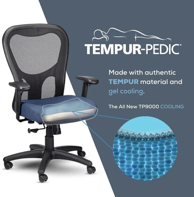 Alt view image 3 of 7 - TP9000C Mesh Swivel Task Chair with Tempur Material & Cooling Gel Layer Adjustable Armrests & Lumbar Support, Burgundy