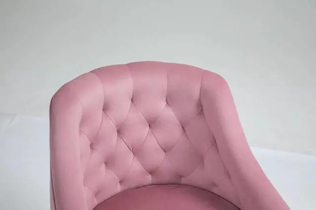 Alt view image 6 of 6 - ZOBIDO Comfy Home Office Task Chair with Wheels, Cute Modern Upholstered Velvet Seashell Back Adjustable Swivel Vanity Desk Chair, for Women, for Girls, Living Room, Bedroom(Bright Pink)