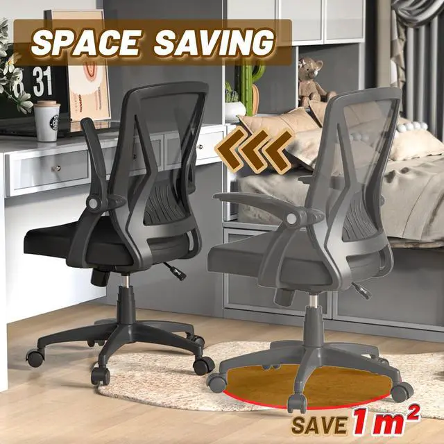 Alt view image 6 of 6 - Ergonomic Mid Back Mesh Office Task Chairs for Home Flip Up Arms with Lumbar Support and Swivel Wheels