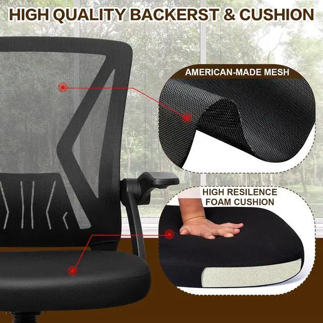 Alt view image 5 of 6 - Ergonomic Mid Back Mesh Office Task Chairs for Home Flip Up Arms with Lumbar Support and Swivel Wheels