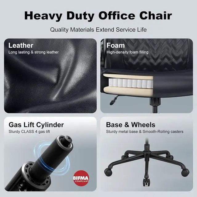 Alt view image 7 of 7 - Ergonomic Executive Office Chair for Big & Tall - 500lbs Capacity with Lumbar Support & Flip-Up Armrests, Heavy Duty PU Leather Computer Desk Chair, Black