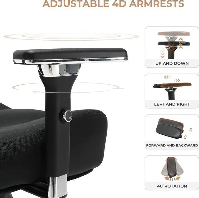 Alt view image 5 of 7 - 600lbs Big and Tall Office Chair,Oversized Ergonomic Breathable Mesh Desk Chair with W-Shape Thicken Seat Cushion,Computer Chair with Upgraded 4D Armrest,Lumbar Support for Heavy People All Day