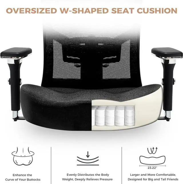 Alt view image 4 of 7 - 600lbs Big and Tall Office Chair,Oversized Ergonomic Breathable Mesh Desk Chair with W-Shape Thicken Seat Cushion,Computer Chair with Upgraded 4D Armrest,Lumbar Support for Heavy People All Day