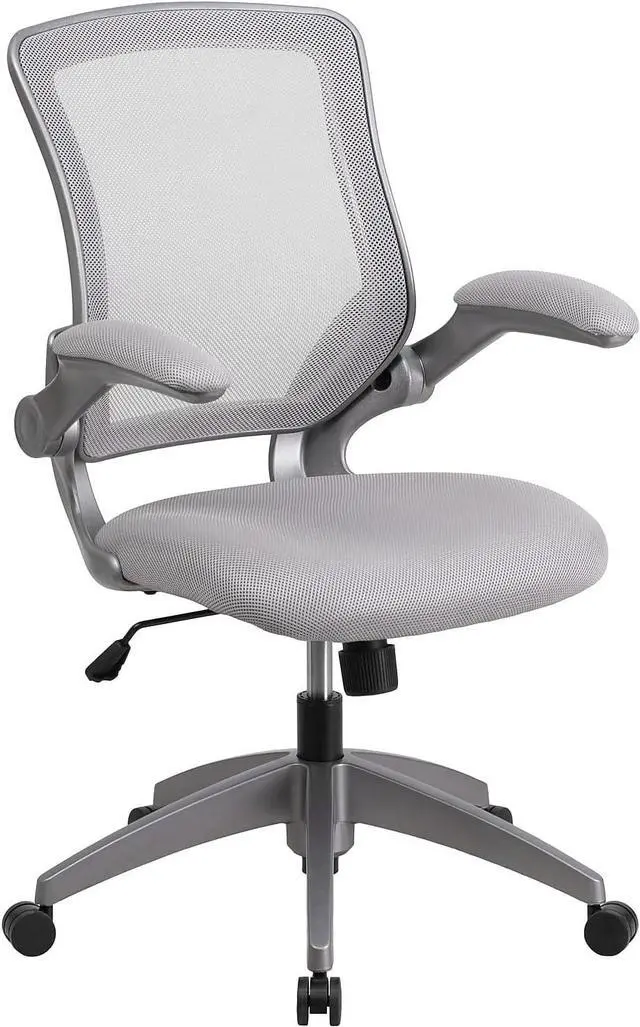 Main image of Flash Furniture Mesh Swivel Ergonomic Office Chair, Gray | Gray Frame, Mid-Back, Flip-Up Arms, Mesh Back