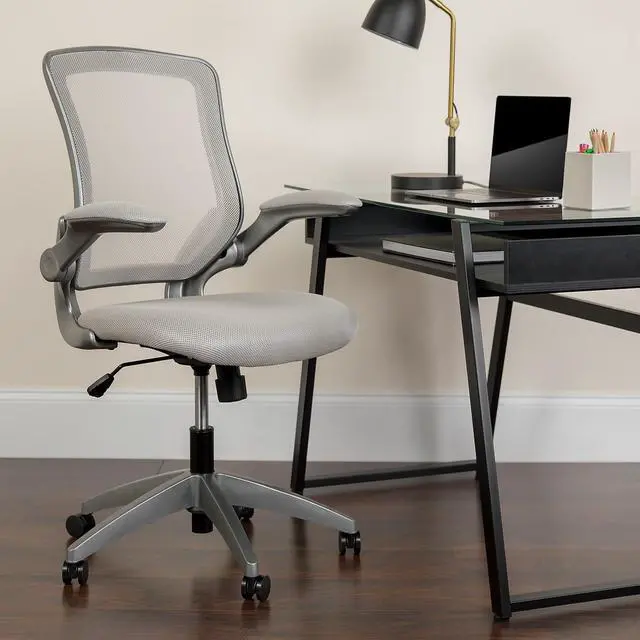 Alt view image 2 of 7 - Flash Furniture Mesh Swivel Ergonomic Office Chair, Gray | Gray Frame, Mid-Back, Flip-Up Arms, Mesh Back