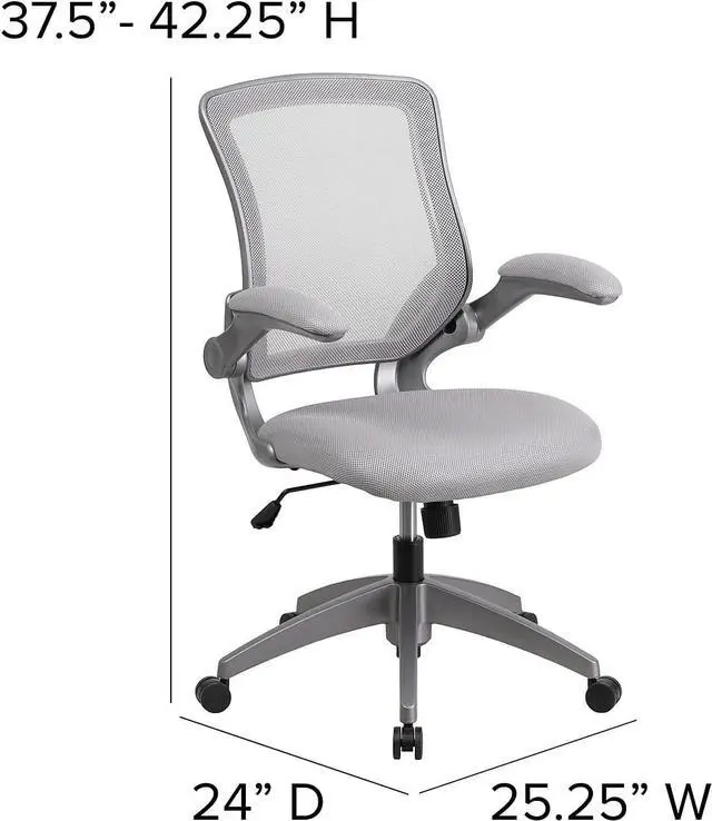 Alt view image 3 of 7 - Flash Furniture Mesh Swivel Ergonomic Office Chair, Gray | Gray Frame, Mid-Back, Flip-Up Arms, Mesh Back