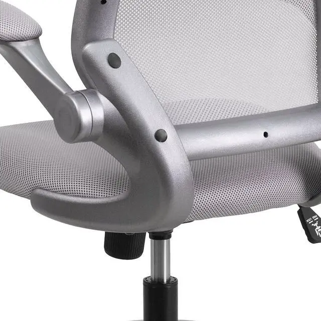 Alt view image 7 of 7 - Flash Furniture Mesh Swivel Ergonomic Office Chair, Gray | Gray Frame, Mid-Back, Flip-Up Arms, Mesh Back