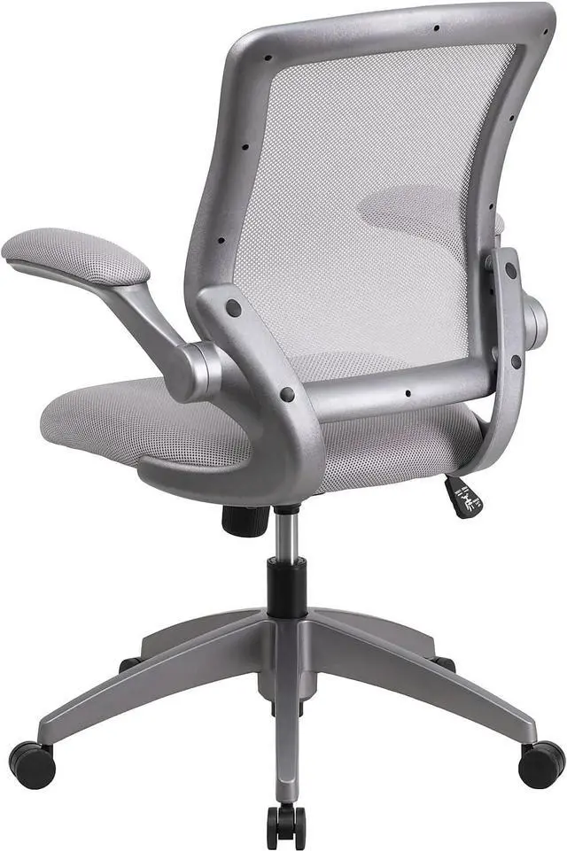 Alt view image 6 of 7 - Flash Furniture Mesh Swivel Ergonomic Office Chair, Gray | Gray Frame, Mid-Back, Flip-Up Arms, Mesh Back