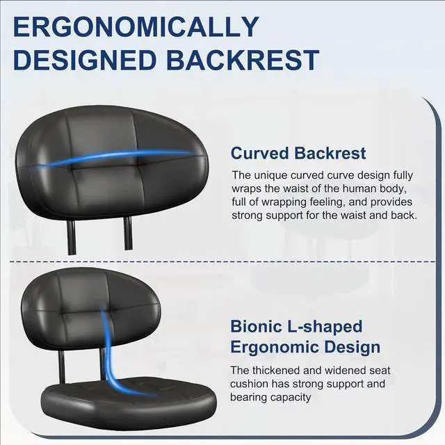 Alt view image 3 of 6 - Misolant Armless Drafting Chair, Tall Office Chair no Wheels with Footrest Ring for Standing Desk, Small Faux Leather Executive Vanity Chair with Adjustable Height for Bar Counter Desk Black