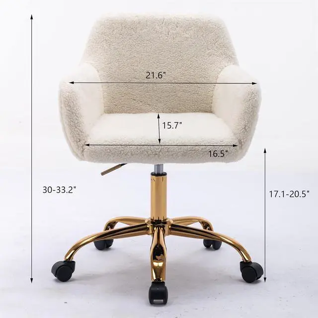 Alt view image 2 of 7 - Goujxcy Fluffy Desk Chair, White Faux Fur Vanity Chair Swivel Office Chair for Girls Women, Height Adjustable Cute Teddy Furry Makeup Chairs for Bedroom Home Office