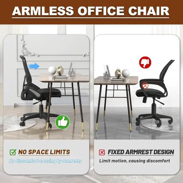 Alt view image 6 of 6 - Swivel Mid Back Mesh Home Office Desk Chair with Adjustable Lumbar Support and Wheels for Small Space Adults