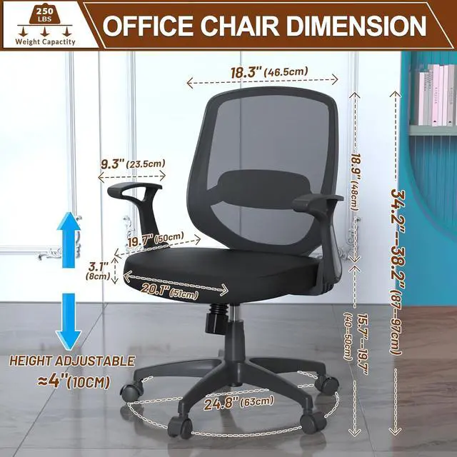 Alt view image 2 of 6 - Swivel Mid Back Mesh Home Office Desk Chair with Adjustable Lumbar Support and Wheels for Small Space Adults