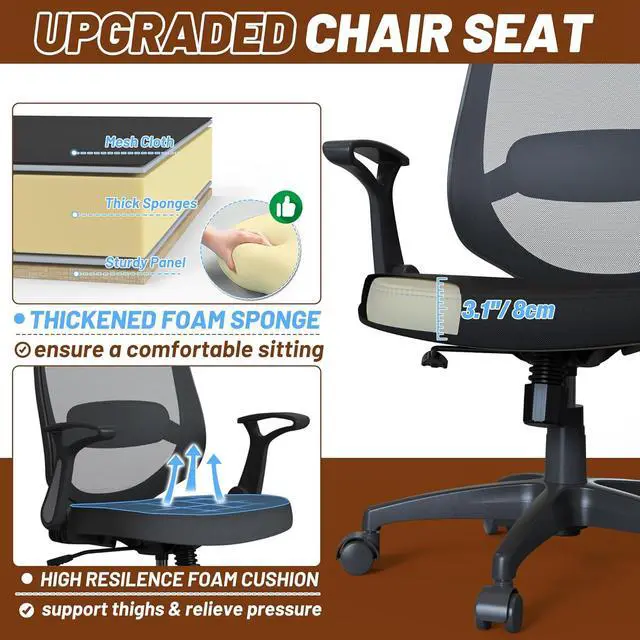 Alt view image 4 of 6 - Swivel Mid Back Mesh Home Office Desk Chair with Adjustable Lumbar Support and Wheels for Small Space Adults