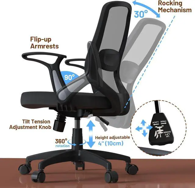 Alt view image 5 of 6 - Swivel Mid Back Mesh Home Office Desk Chair with Adjustable Lumbar Support and Wheels for Small Space Adults