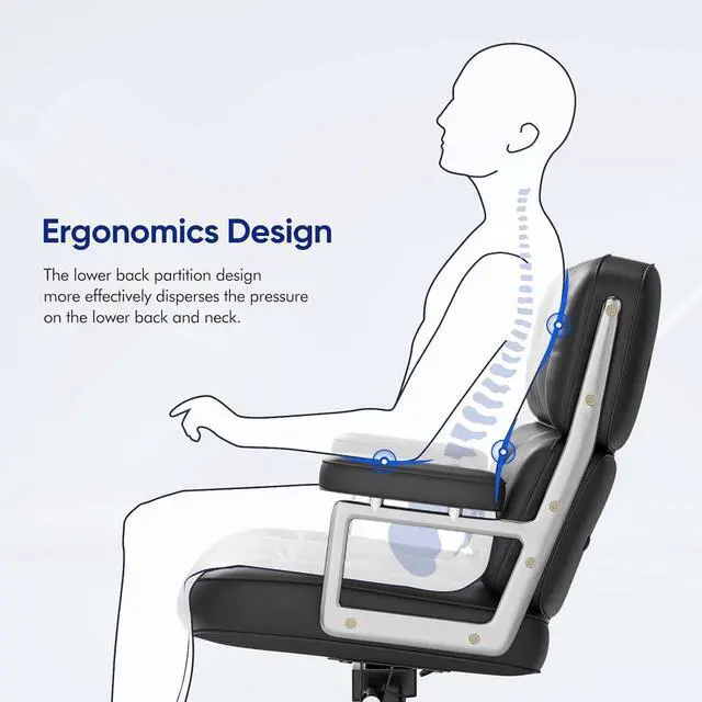 Alt view image 5 of 7 - Genuine Leather Office Chair, Mid Back Executive Desk Chairs with Aluminum Arms and Wheels, Swivel Office Leather Chair with Thickened Backrest and Ergonomic Lumbar Support, Black