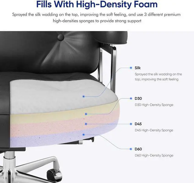 Alt view image 7 of 7 - Genuine Leather Office Chair, Mid Back Executive Desk Chairs with Aluminum Arms and Wheels, Swivel Office Leather Chair with Thickened Backrest and Ergonomic Lumbar Support, Black