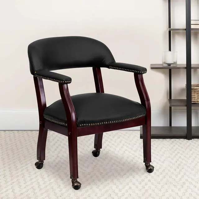 Alt view image 2 of 7 - Flash Furniture Diamond Black LeatherSoft Conference Chair with Accent Nail Trim and Casters
