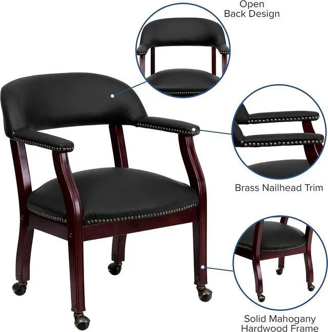 Alt view image 4 of 7 - Flash Furniture Diamond Black LeatherSoft Conference Chair with Accent Nail Trim and Casters