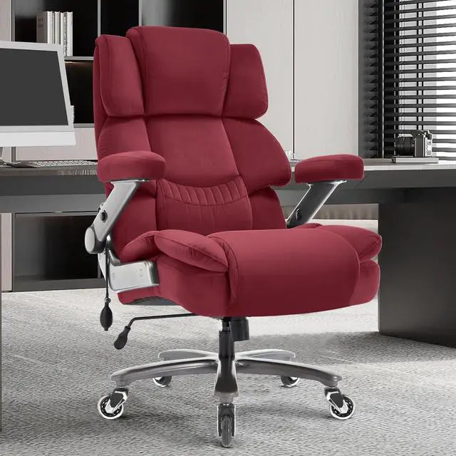 Alt view image 2 of 7 - Big and Tall Office Chair 700lbs- Fabric High Back Executive Computer Chair with Adjustable Lumbar Support 3D Flip Arms Plus Size Rubber Wheels- Extra Wide Large Desk Chairs, Heavy Duty Metal Base