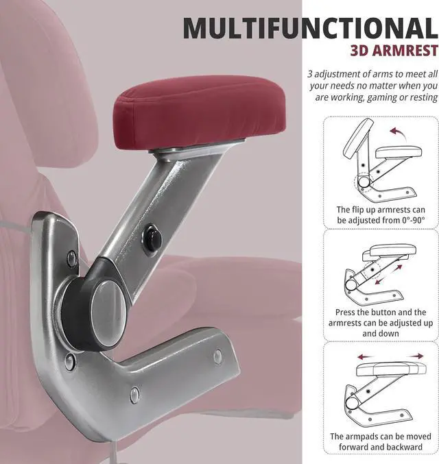 Alt view image 6 of 7 - Big and Tall Office Chair 700lbs- Fabric High Back Executive Computer Chair with Adjustable Lumbar Support 3D Flip Arms Plus Size Rubber Wheels- Extra Wide Large Desk Chairs, Heavy Duty Metal Base