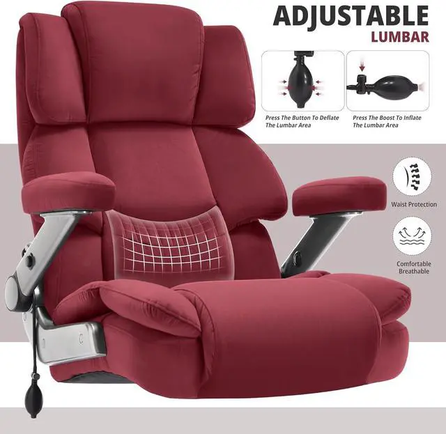 Alt view image 7 of 7 - Big and Tall Office Chair 700lbs- Fabric High Back Executive Computer Chair with Adjustable Lumbar Support 3D Flip Arms Plus Size Rubber Wheels- Extra Wide Large Desk Chairs, Heavy Duty Metal Base