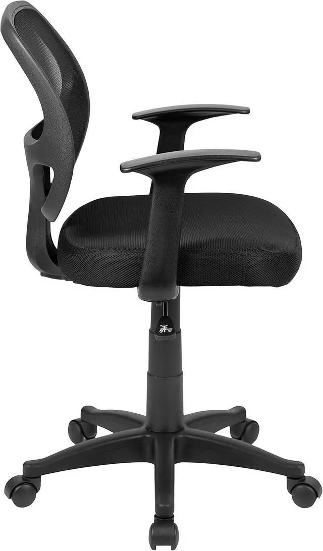 Alt view image 6 of 7 - Flash Furniture Mallard Mid-Back Swivel Mesh Office Chair with Padded Seat and T-Arms, Height-Adjustable Ergonomic Padded Office Desk Chair, Black