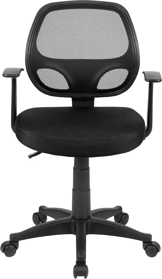 Alt view image 7 of 7 - Flash Furniture Mallard Mid-Back Swivel Mesh Office Chair with Padded Seat and T-Arms, Height-Adjustable Ergonomic Padded Office Desk Chair, Black